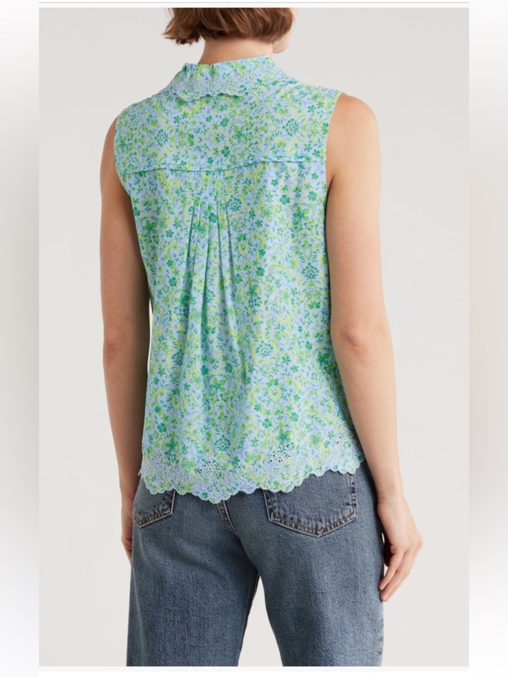 🦋3/$75🦋 Democracy NWT Floral embroidery Scallop-Trim Sleeveless top, 100% cotton - Picture 2 of 8